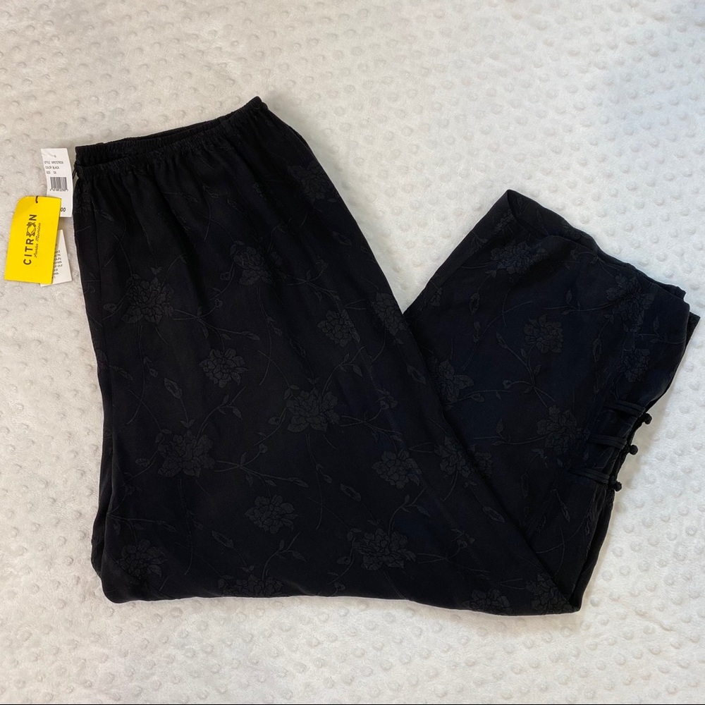Citron Santa Monica Black Silk Floral Pants Sz 0X